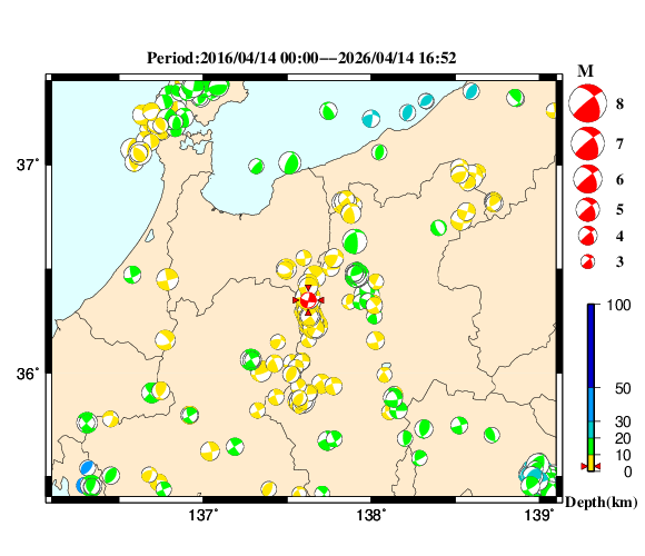 過去に起きた地震の初動発震機構解
