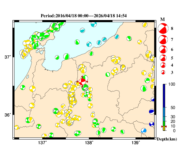 過去に起きた地震の初動発震機構解