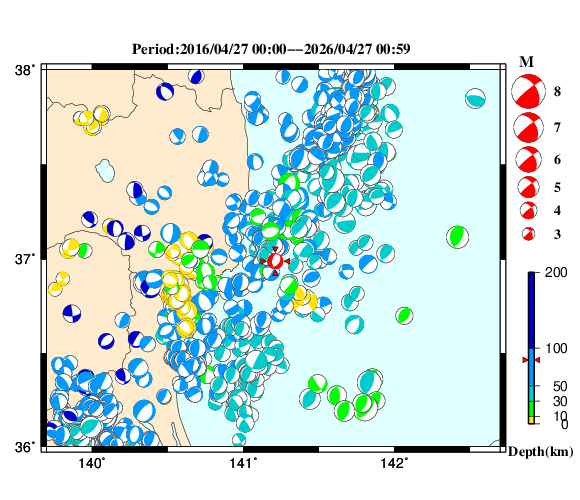 過去に起きた地震の初動発震機構解