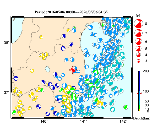 過去に起きた地震の初動発震機構解