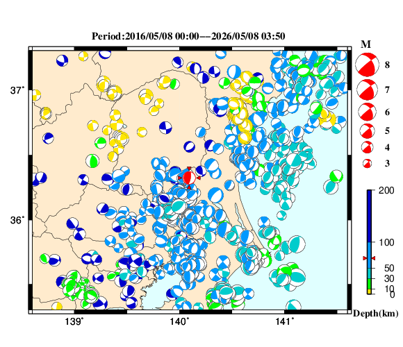 過去に起きた地震の初動発震機構解