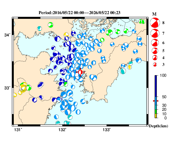 過去に起きた地震の初動発震機構解