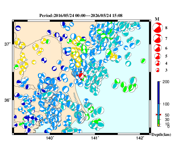 過去に起きた地震の初動発震機構解