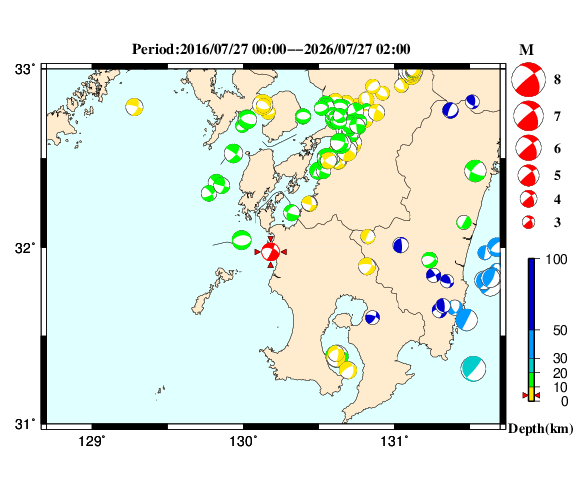 過去に起きた地震の初動発震機構解
