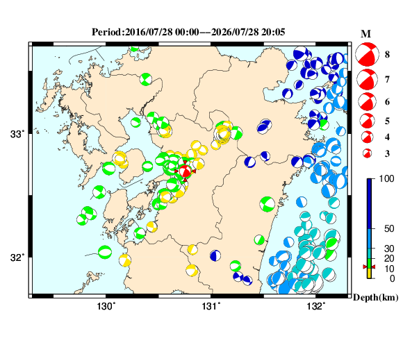 過去に起きた地震の初動発震機構解