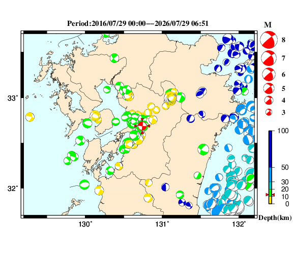 過去に起きた地震の初動発震機構解