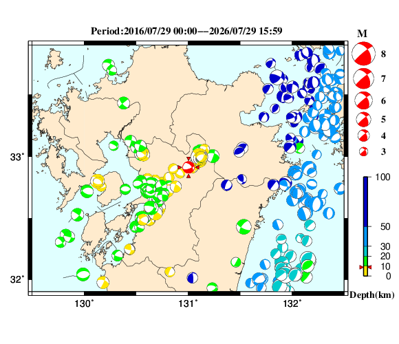 過去に起きた地震の初動発震機構解