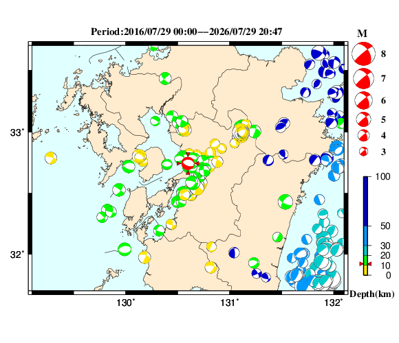 過去に起きた地震の初動発震機構解