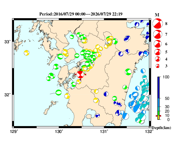 過去に起きた地震の初動発震機構解