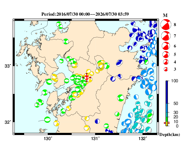 過去に起きた地震の初動発震機構解