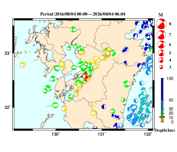 過去に起きた地震の初動発震機構解