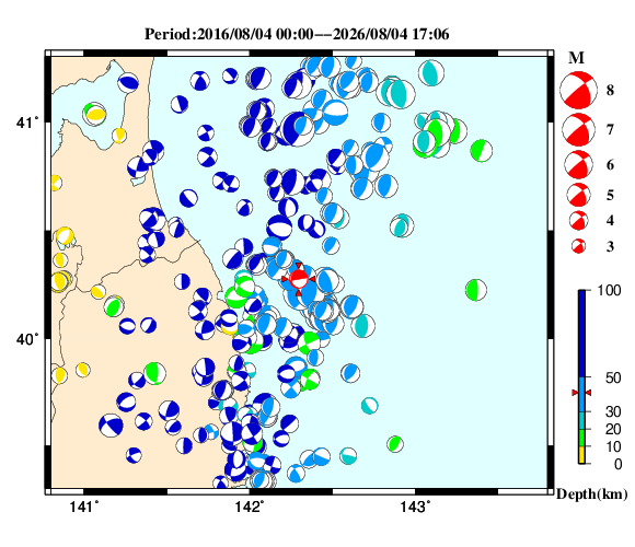 過去に起きた地震の初動発震機構解