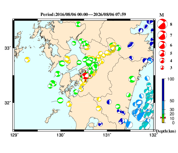 過去に起きた地震の初動発震機構解
