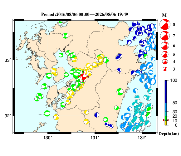 過去に起きた地震の初動発震機構解
