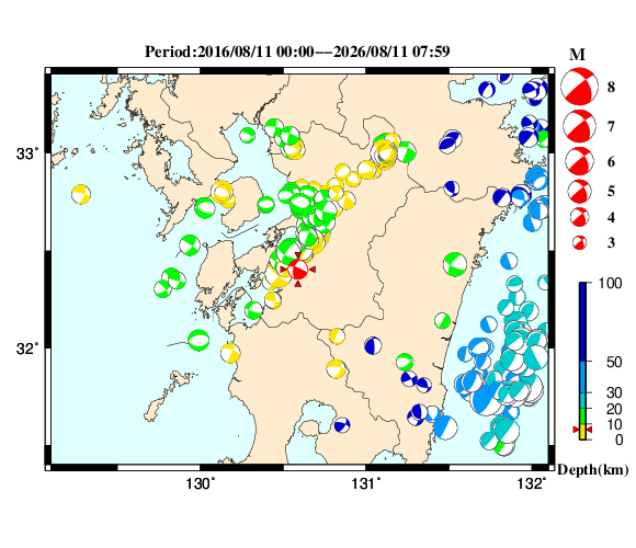 過去に起きた地震の初動発震機構解