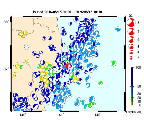 過去に起きた地震の初動発震機構解
