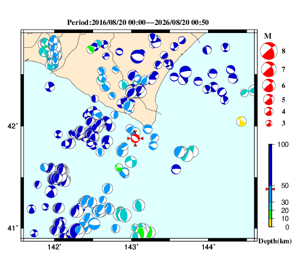 過去に起きた地震の初動発震機構解