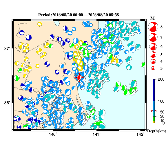 過去に起きた地震の初動発震機構解
