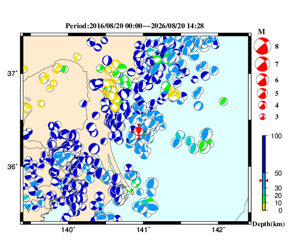 過去に起きた地震の初動発震機構解