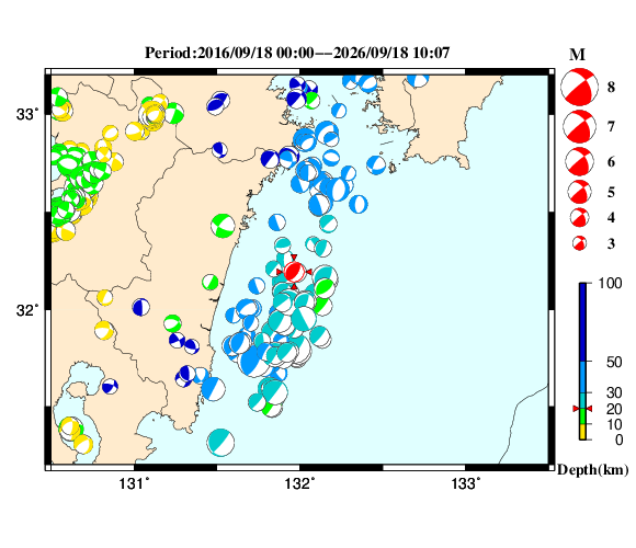 過去に起きた地震の初動発震機構解