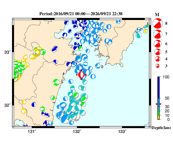 過去に起きた地震の初動発震機構解