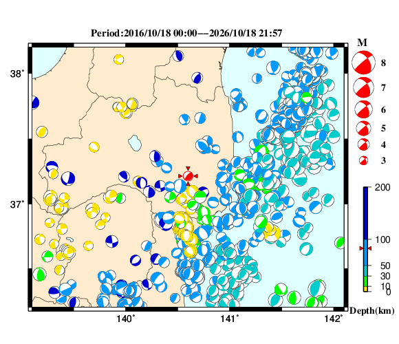 過去に起きた地震の初動発震機構解