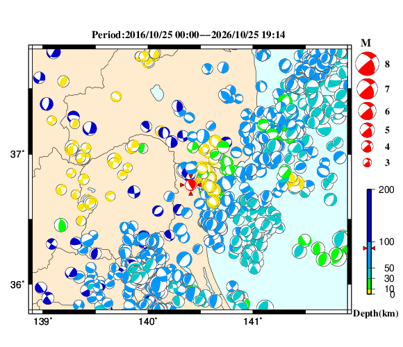 過去に起きた地震の初動発震機構解