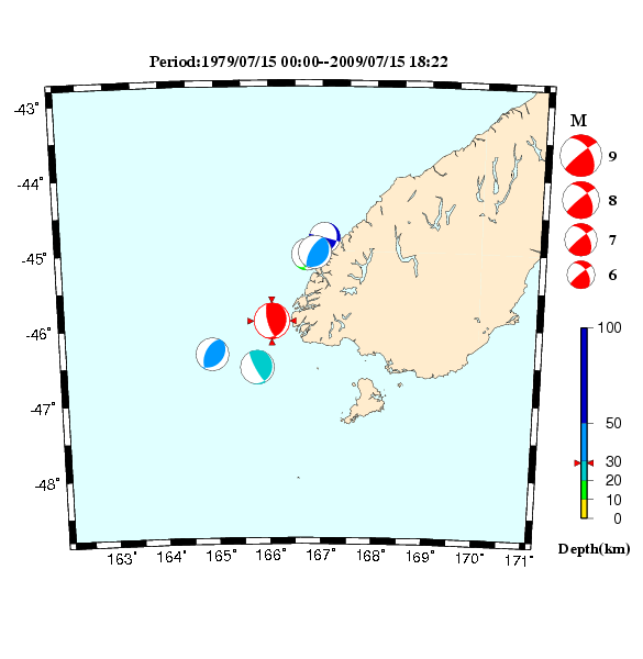 過去に起きた地震のCMT解