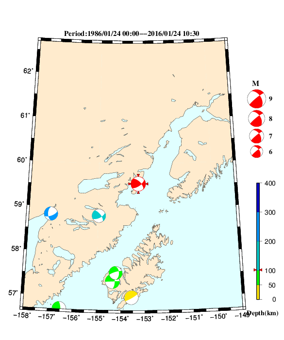過去に起きた地震のCMT解