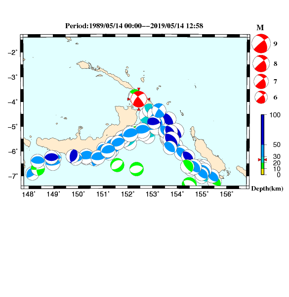 過去に起きた地震のCMT解