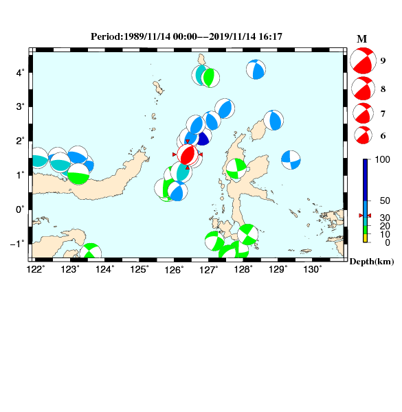 過去に起きた地震のCMT解