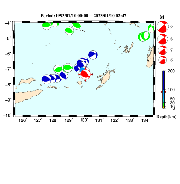 過去に起きた地震のCMT解