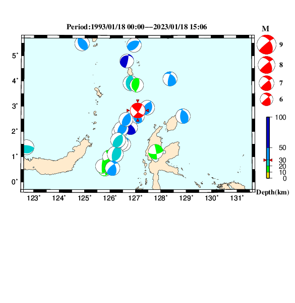 過去に起きた地震のCMT解
