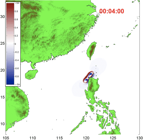 Wave propagation 4 minutes after the earthquake occurrence.