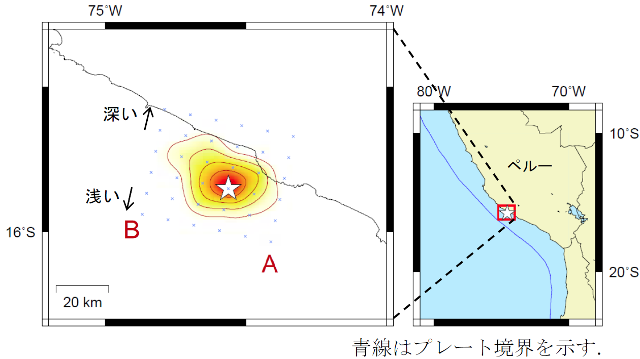 地図上に投影したすべり量分布