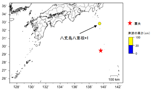各津波観測施設で観測した津波の最大の高さ（津波を観測した地点のみ表示）