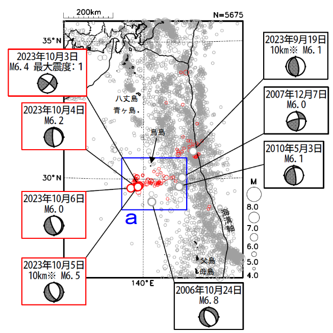 今回の地震の震央分布図