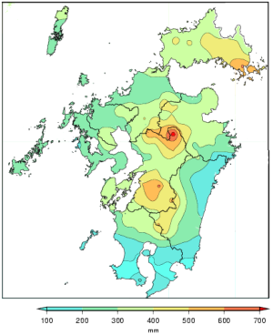総降水量分布図（7月1日～11日）