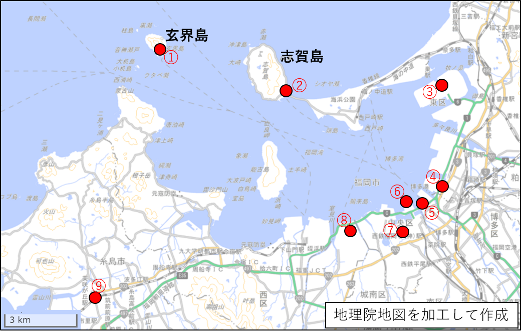 福岡県内の現地調査地点