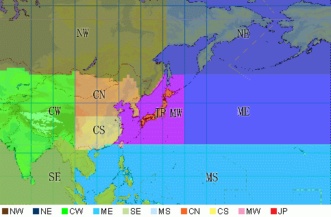 空気塊の軌跡解析に使用した地域分類図