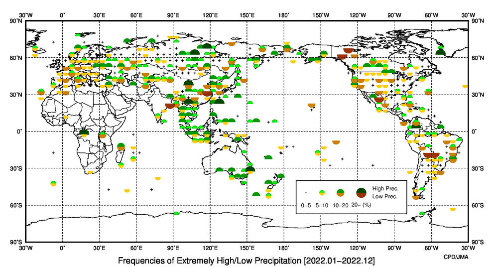 異常多雨・異常少雨出現頻度分布図