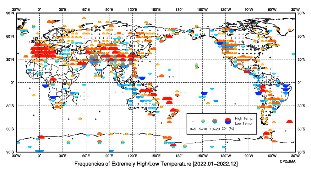 異常高温・異常低温出現頻度分布図