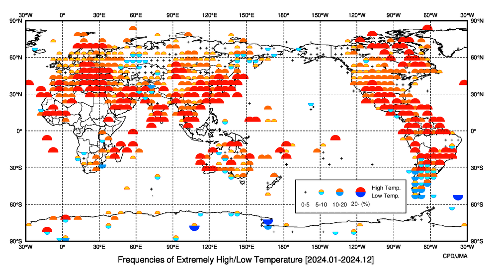 異常高温・異常低温出現頻度分布図