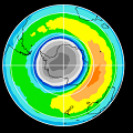 南極域の各年10月のオゾン全量分布図