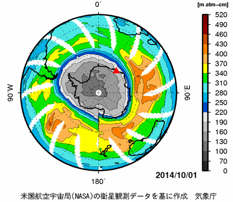オゾン全量南半球分布図