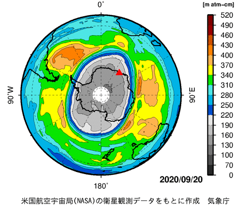 オゾン全量南半球分布図