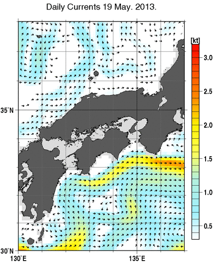 近畿・中国・四国周辺海域の深さ50mの海流分布図（5月19日）