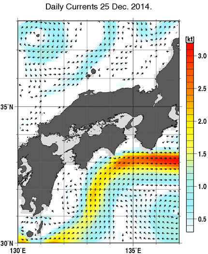 近畿・中国・四国周辺海域の深さ50mの海流分布図（12月25日）
