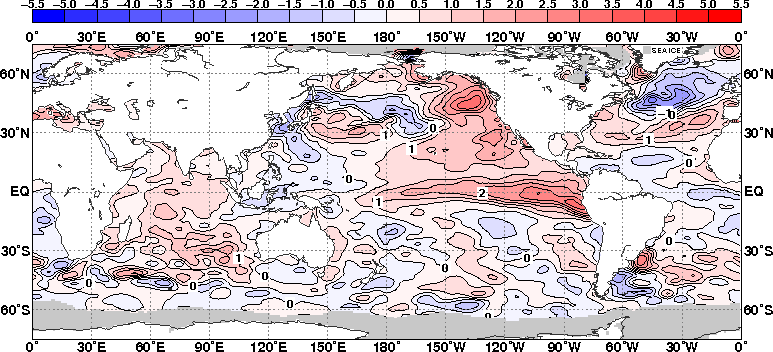 全球の海面水温の変動(2015年7月)