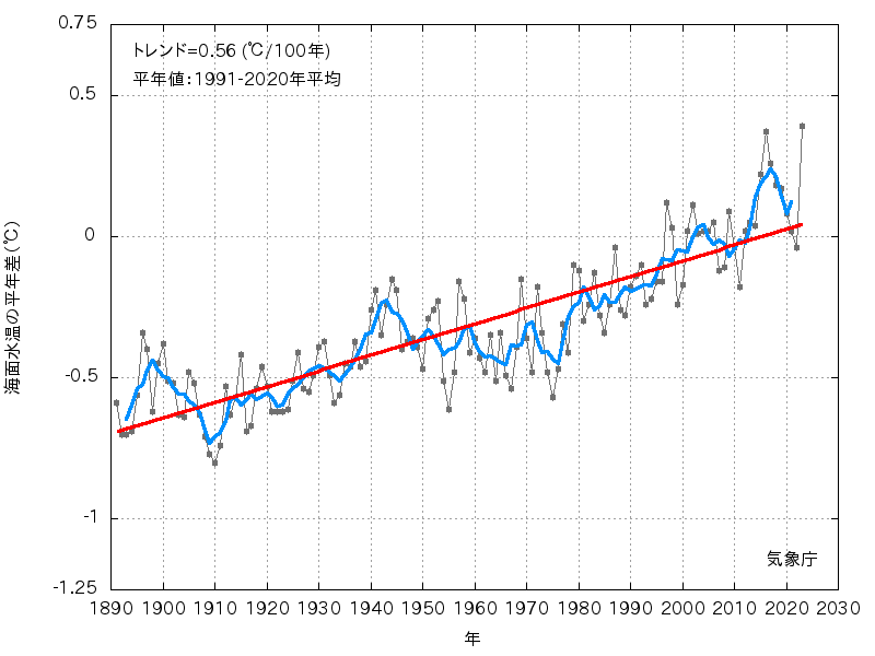 南太平洋の海面水温平年差の推移